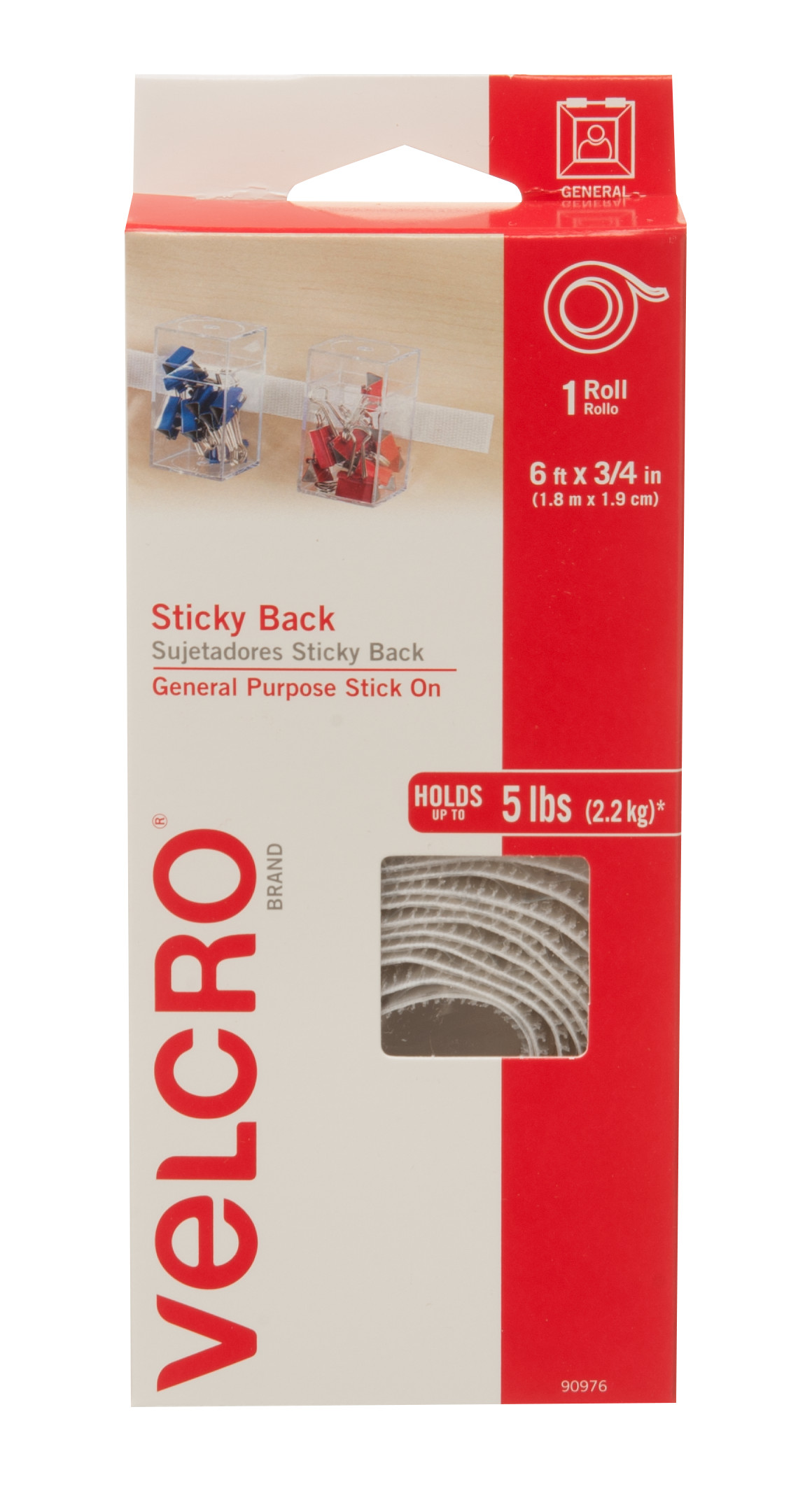 VELCRO Brand Sticky Back Hook & Loop Fasteners, Peel and Stick Permanent  Tape 6ft x 3/4in Roll White 